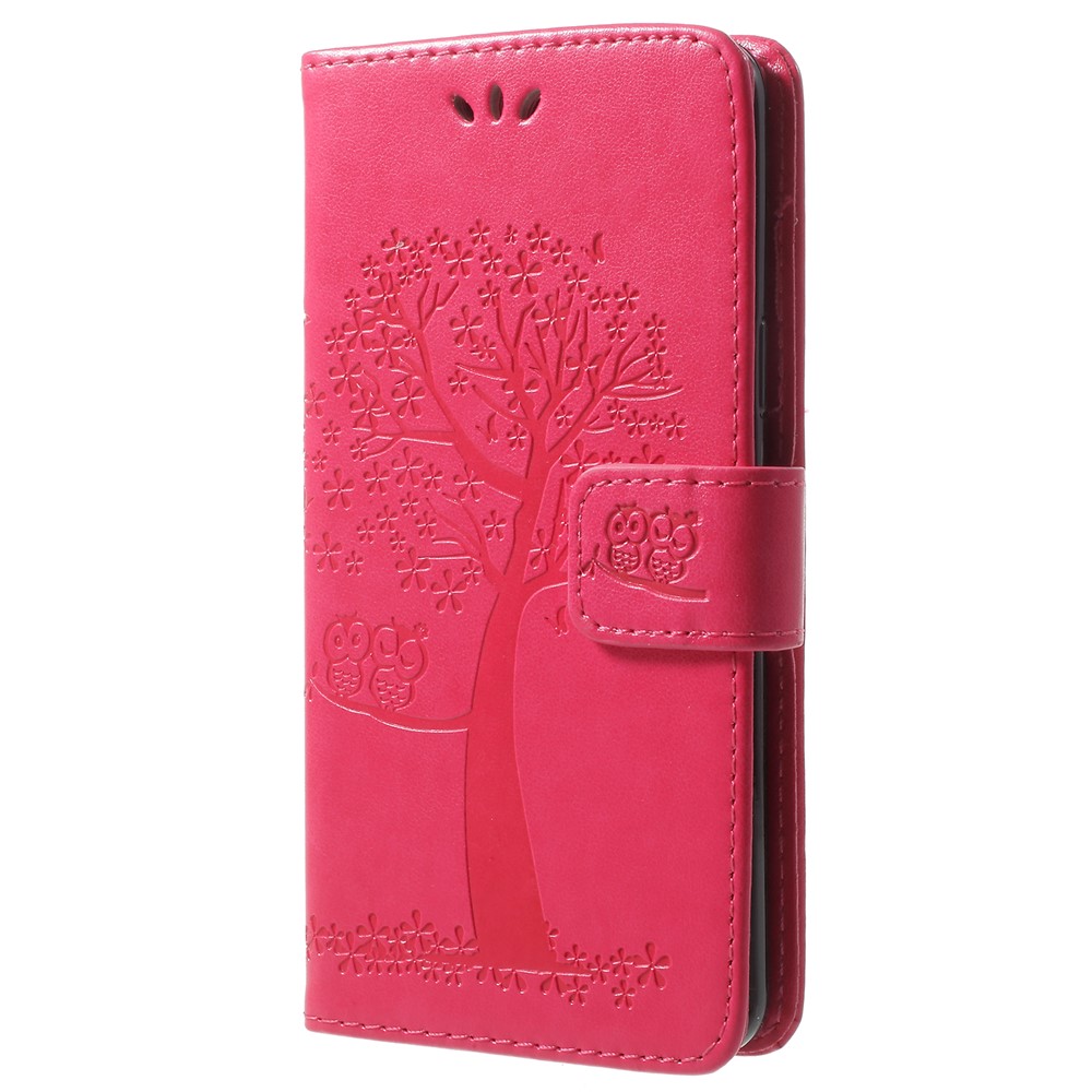 For Samsung Galaxy S9 G960 Imprint Tree Owl Wallet PU Leather Mobile Shell - Rose-2