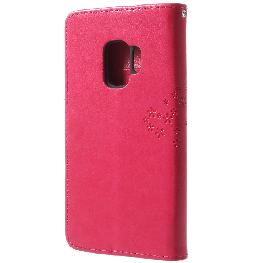 For Samsung Galaxy S9 G960 Imprint Tree Owl Wallet PU Leather Mobile Shell - Rose-3