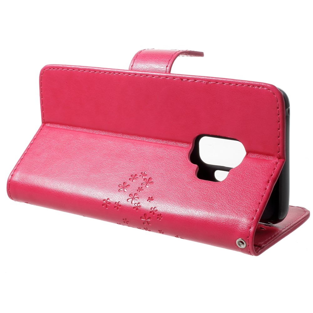 For Samsung Galaxy S9 G960 Imprint Tree Owl Wallet PU Leather Mobile Shell - Rose-4