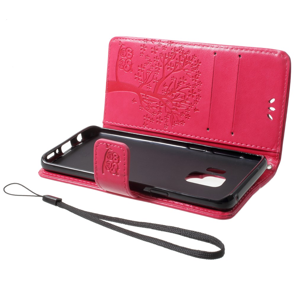 For Samsung Galaxy S9 G960 Imprint Tree Owl Wallet PU Leather Mobile Shell - Rose-5