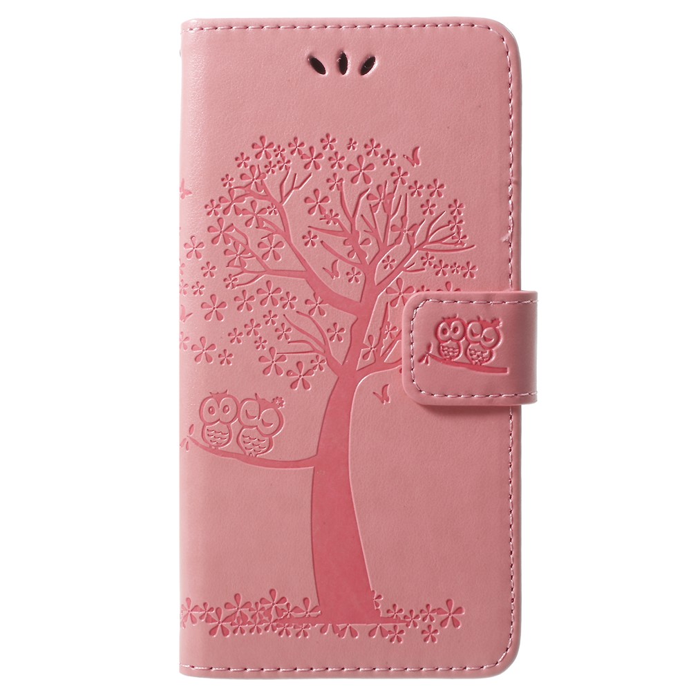 For Samsung Galaxy S9 Imprint Tree Owl Wallet PU Leather Protective Case Cover - Pink-1