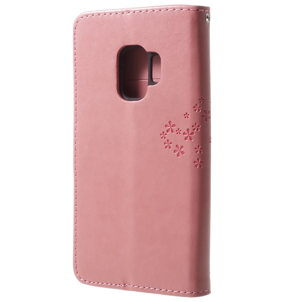 For Samsung Galaxy S9 Imprint Tree Owl Wallet PU Leather Protective Case Cover - Pink-3