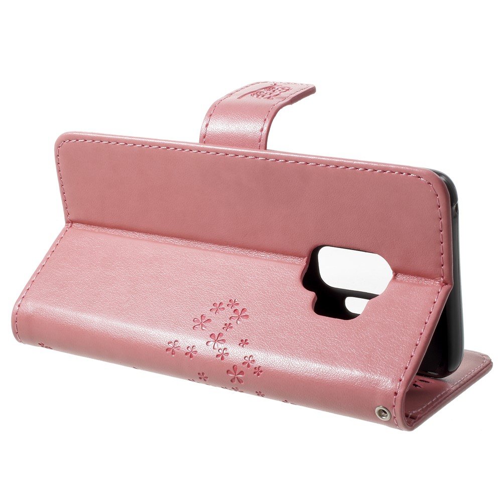 For Samsung Galaxy S9 Imprint Tree Owl Wallet PU Leather Protective Case Cover - Pink-4