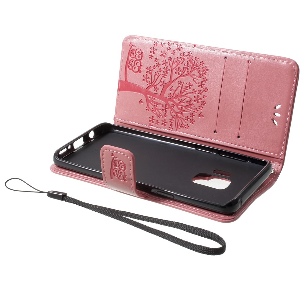 For Samsung Galaxy S9 Imprint Tree Owl Wallet PU Leather Protective Case Cover - Pink-5