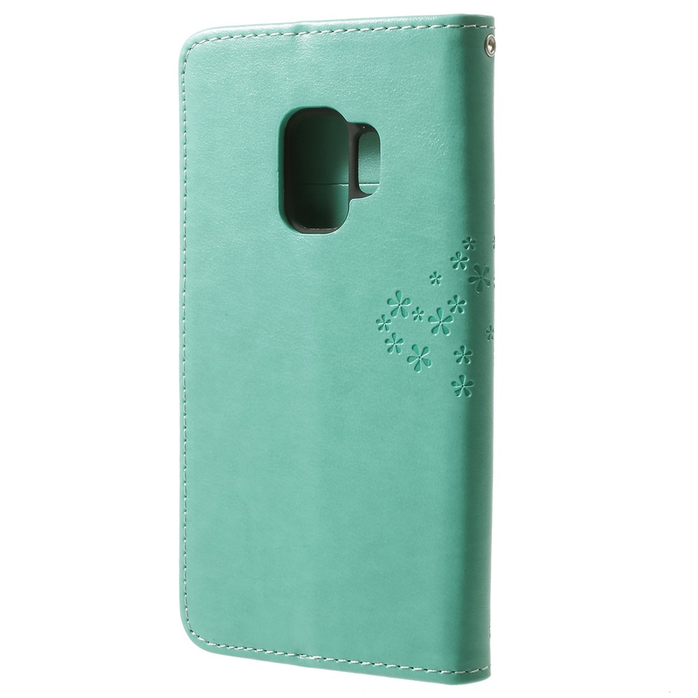 For Samsung Galaxy S9 Imprint Tree Owl Wallet Stand PU Leather Phone Case - Green-3