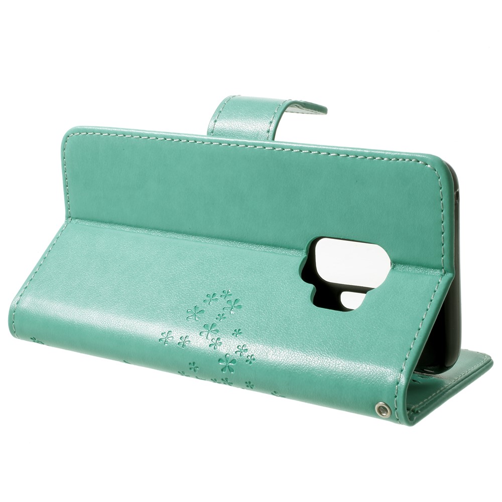 For Samsung Galaxy S9 Imprint Tree Owl Wallet Stand PU Leather Phone Case - Green-4