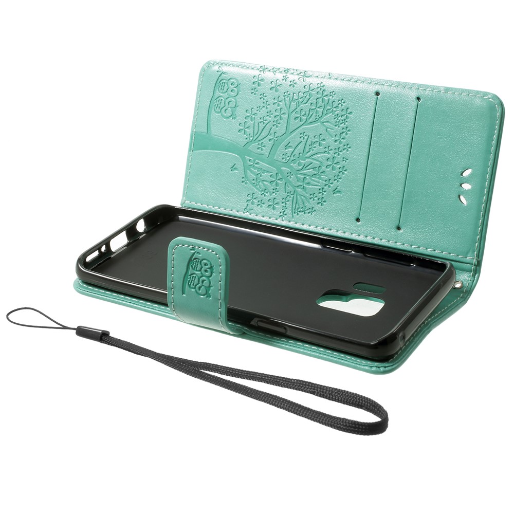 For Samsung Galaxy S9 Imprint Tree Owl Wallet Stand PU Leather Phone Case - Green-5