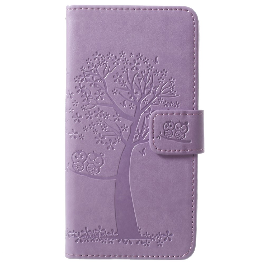 For Samsung Galaxy S9 Imprint Tree Owl Magnetic Leather Stand Case Accessory - Light Purple-1