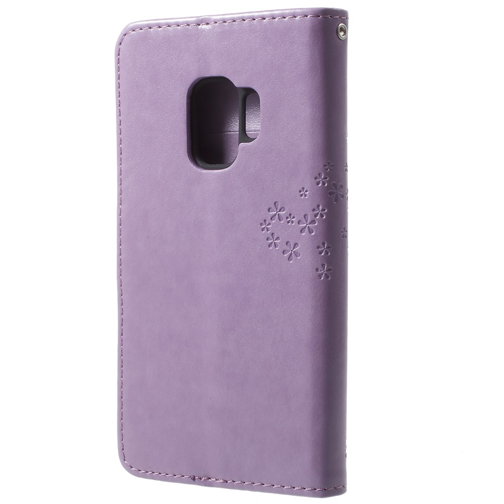 For Samsung Galaxy S9 Imprint Tree Owl Magnetic Leather Stand Case Accessory - Light Purple-3