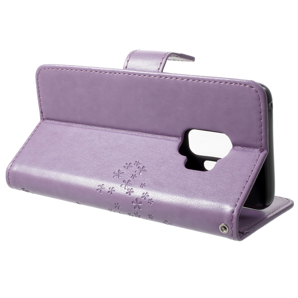 For Samsung Galaxy S9 Imprint Tree Owl Magnetic Leather Stand Case Accessory - Light Purple-4
