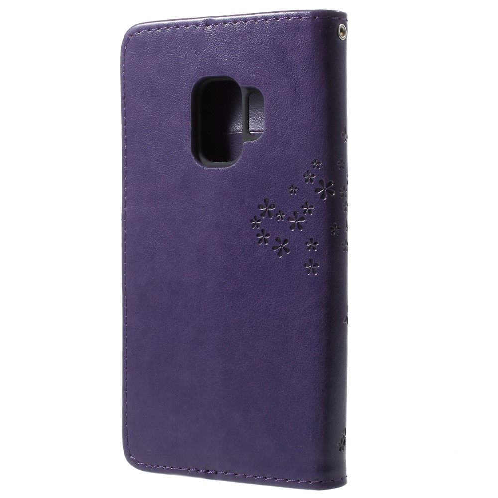 For Samsung Galaxy S9 Imprint Tree Owl Wallet Stand Leather Cellphone Cover - Dark Purple-3