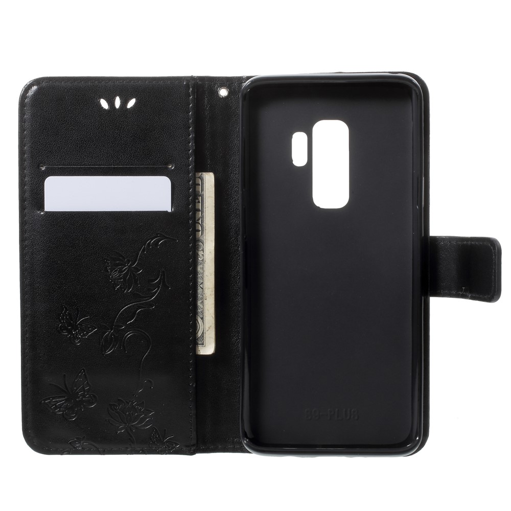 Imprinted Butterfly Flower Leather Wallet Case for Samsung Galaxy S9+ G965 - Black-5