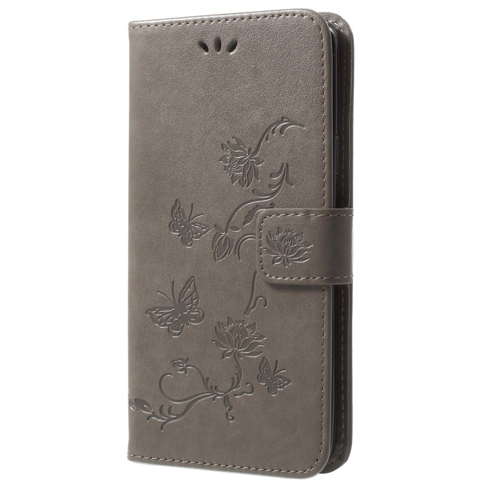 Imprinted Butterfly Flower Leather Wallet Cover for Samsung Galaxy S9+ G965 - Grey-2