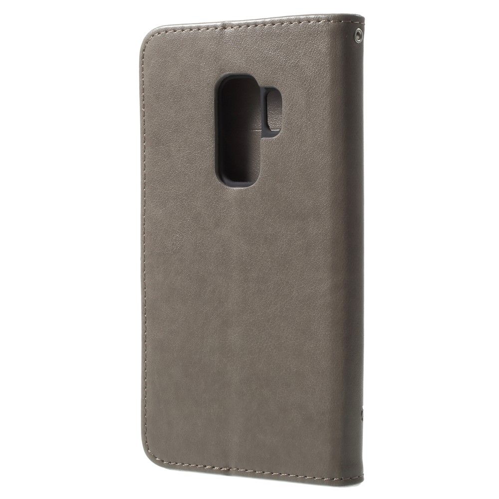 Imprinted Butterfly Flower Leather Wallet Cover for Samsung Galaxy S9+ G965 - Grey-3