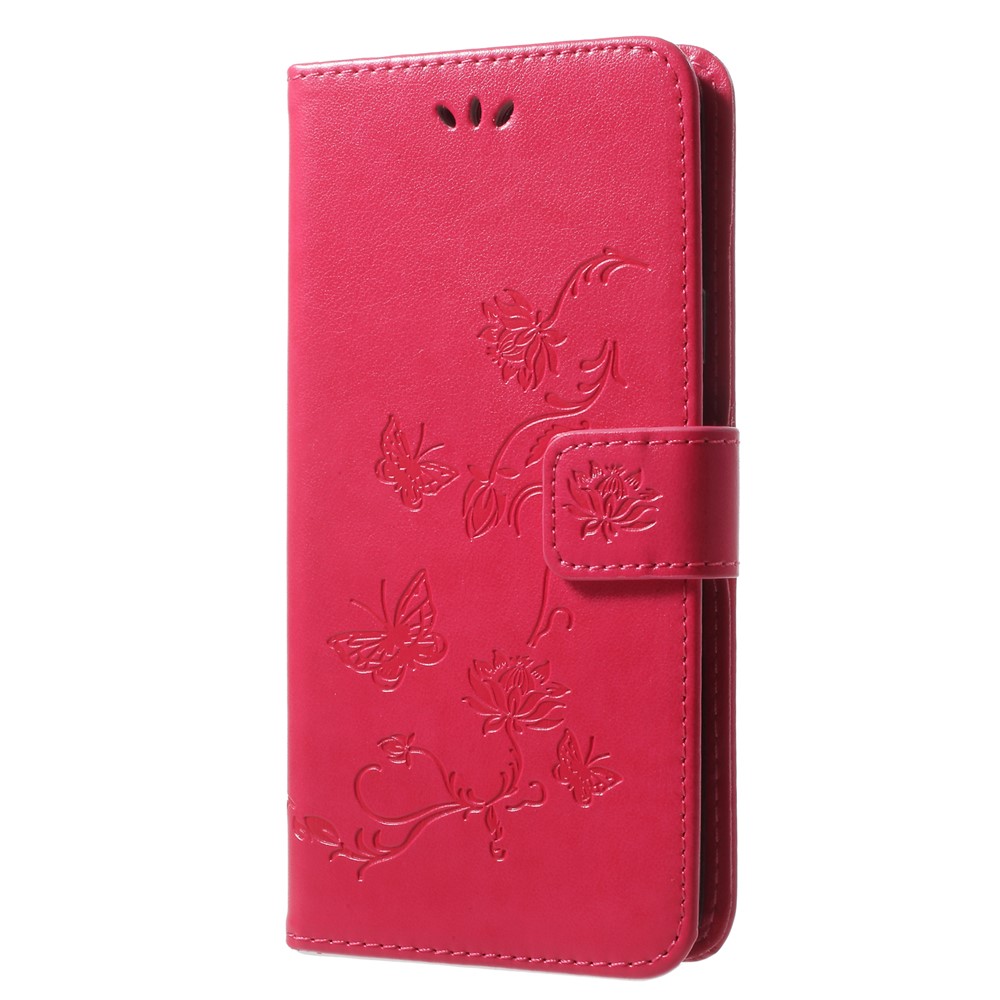 Imprinted Butterfly Flower Wallet Leather Stand Case for Samsung Galaxy S9+ G965 - Rose-2