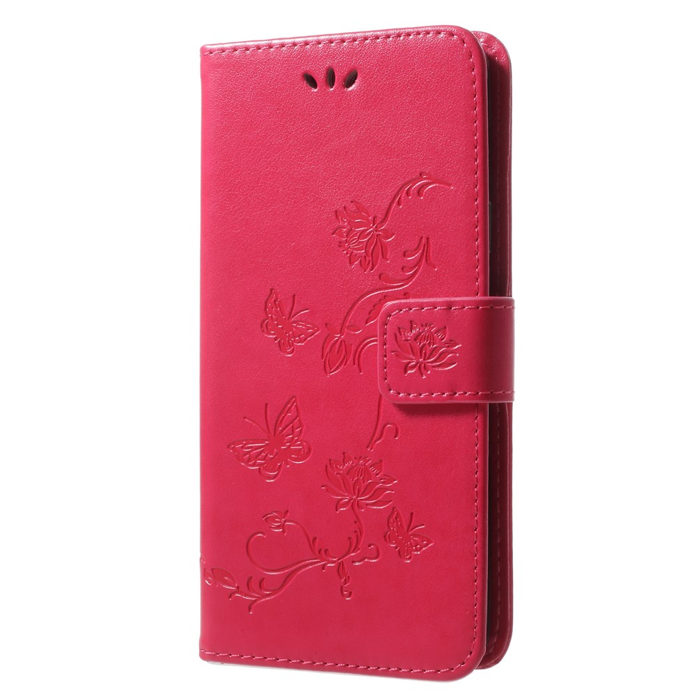 Portefeuille de Fleurs de Papillon Imprimé Case de Support en Cuir Pour Samsung Galaxy s9 + G965 - Rose