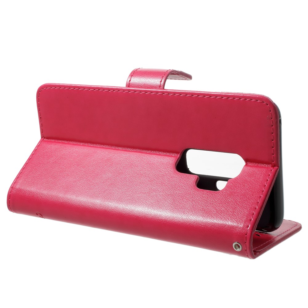 Gedruckter Schmetterlingsblumenbrieftasche Lederstand Hülle Für Samsung Galaxy S9+ G965 - Rose