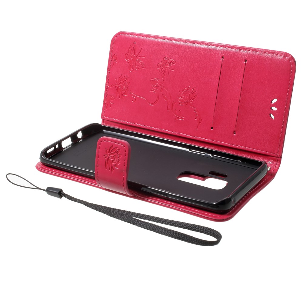 Imprinted Butterfly Flower Wallet Leather Stand Case for Samsung Galaxy S9+ G965 - Rose-5