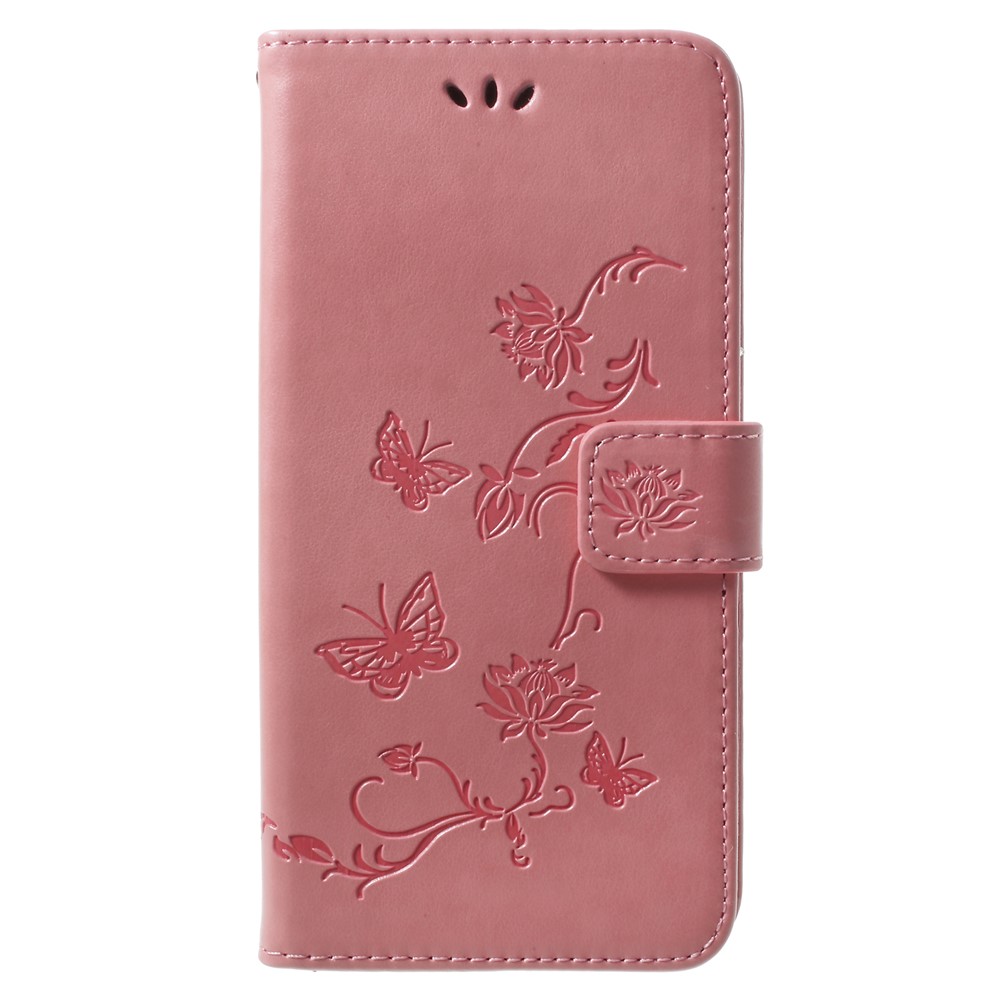 Imprinted Butterfly Flower Wallet Leather Stand Cover for Samsung Galaxy S9+ G965 - Pink-1