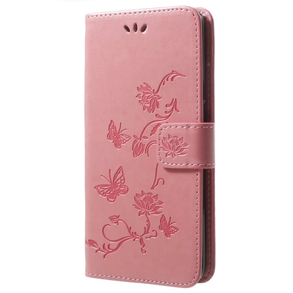 Imprinted Butterfly Flower Wallet Leather Stand Cover for Samsung Galaxy S9+ G965 - Pink-2