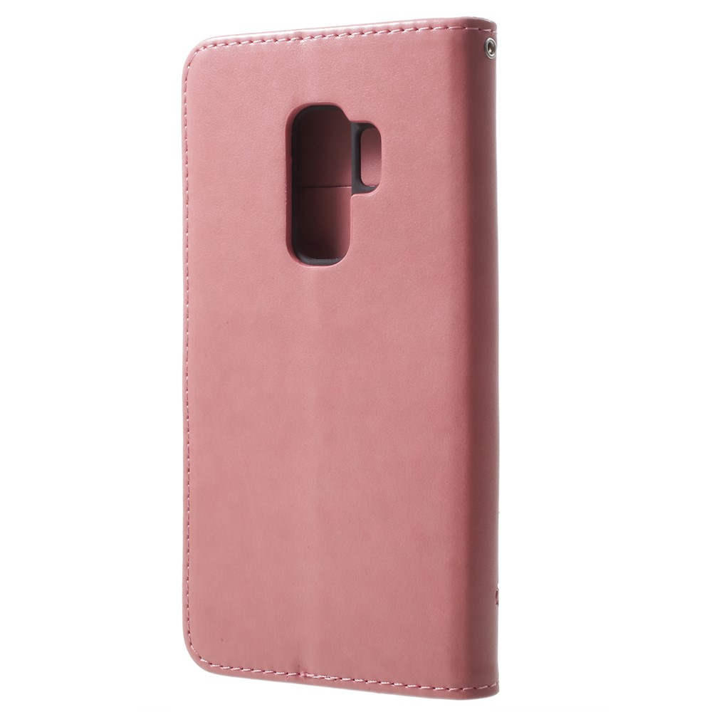 Imprinted Butterfly Flower Wallet Leather Stand Cover for Samsung Galaxy S9+ G965 - Pink-3
