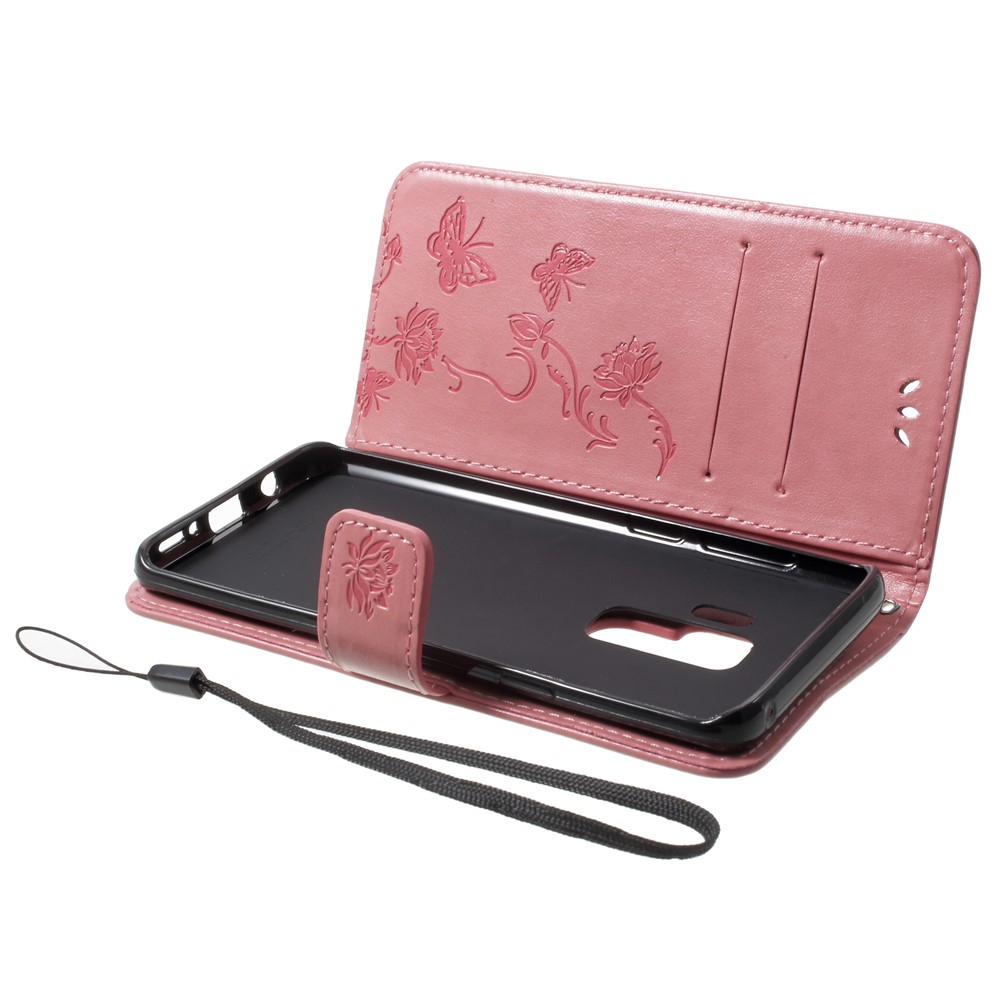 Imprinted Butterfly Flower Wallet Leather Stand Cover for Samsung Galaxy S9+ G965 - Pink-5
