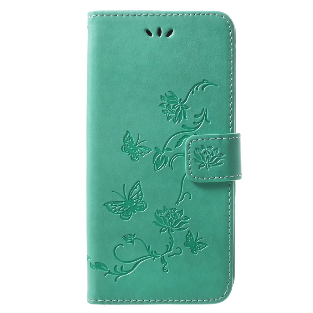 Imprinted Butterfly Flower PU Leather Wallet Case for Samsung Galaxy S9+ G965 - Cyan-1