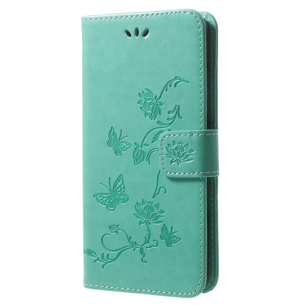 Imprinted Butterfly Flower PU Leather Wallet Case for Samsung Galaxy S9+ G965 - Cyan-2