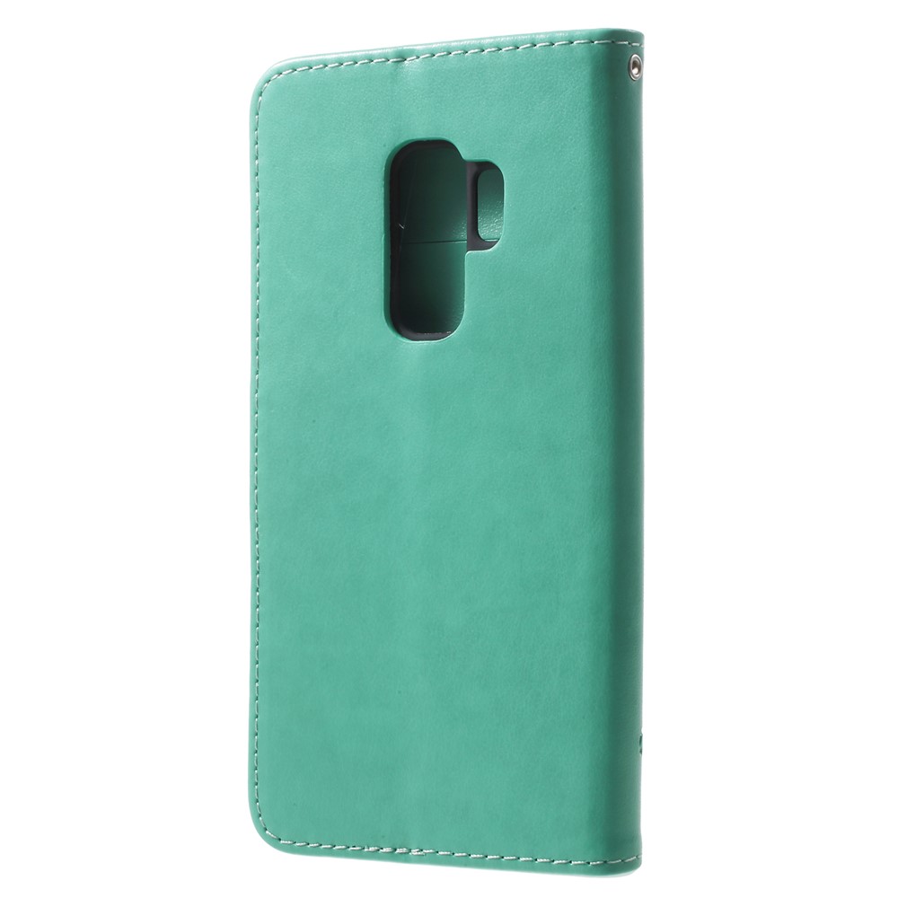Imprinted Butterfly Flower PU Leather Wallet Case for Samsung Galaxy S9+ G965 - Cyan-3