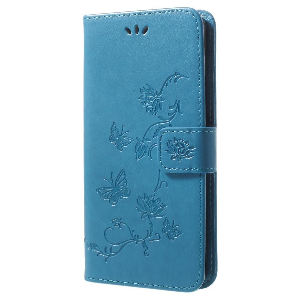 Imprinted Butterfly Flower Stand Leather Wallet Case for Samsung Galaxy S9+ G965 - Blue-2