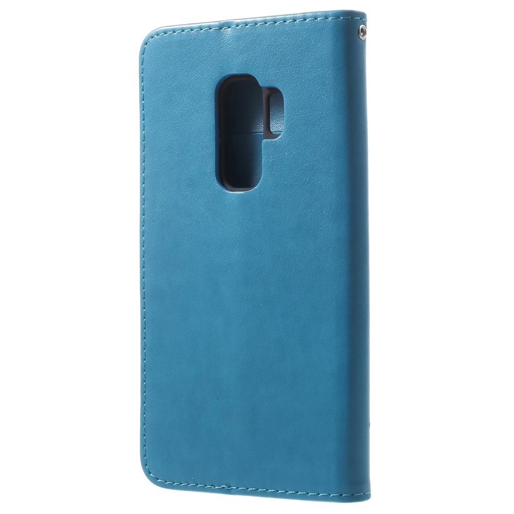 Imprinted Butterfly Flower Stand Leather Wallet Case for Samsung Galaxy S9+ G965 - Blue-3
