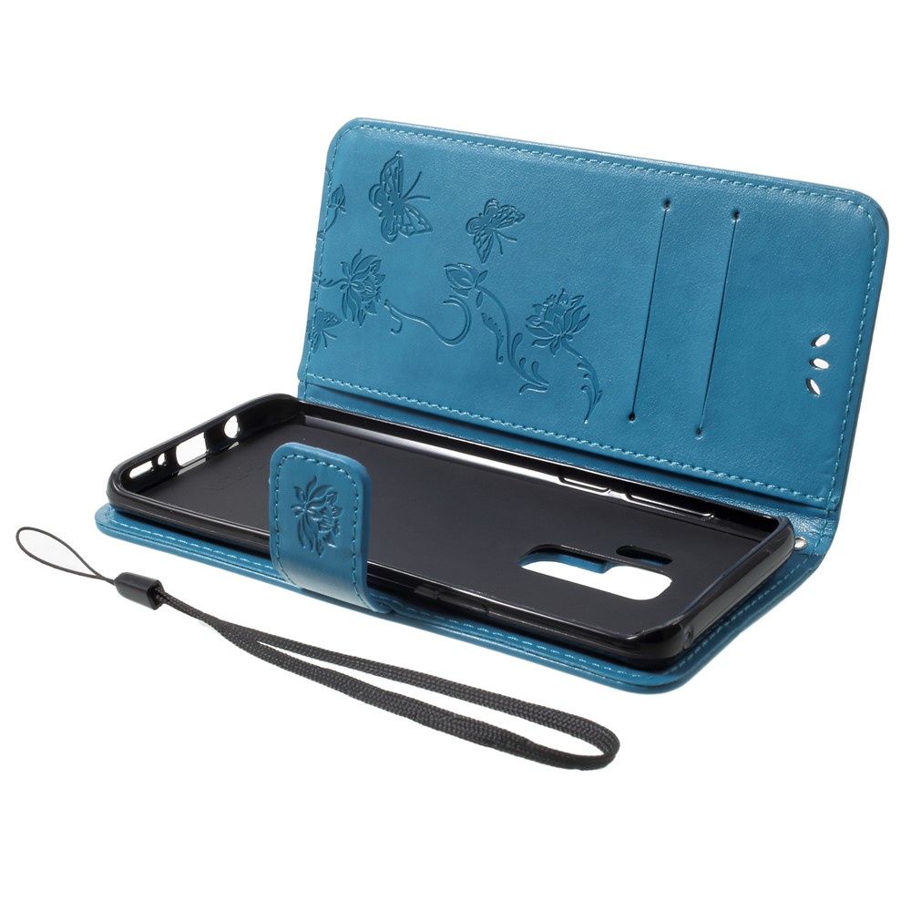 Imprinted Butterfly Flower Stand Leather Wallet Case for Samsung Galaxy S9+ G965 - Blue-5