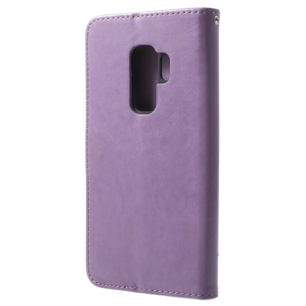 Imprinted Butterfly Flower Leather Wallet Case Phone Shell for Samsung Galaxy S9+ G965 - Light Purple-3