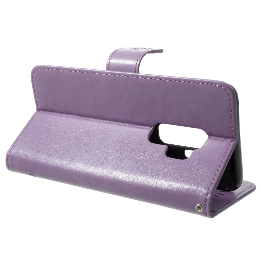 Imprinted Butterfly Flower Leather Wallet Case Phone Shell for Samsung Galaxy S9+ G965 - Light Purple-4