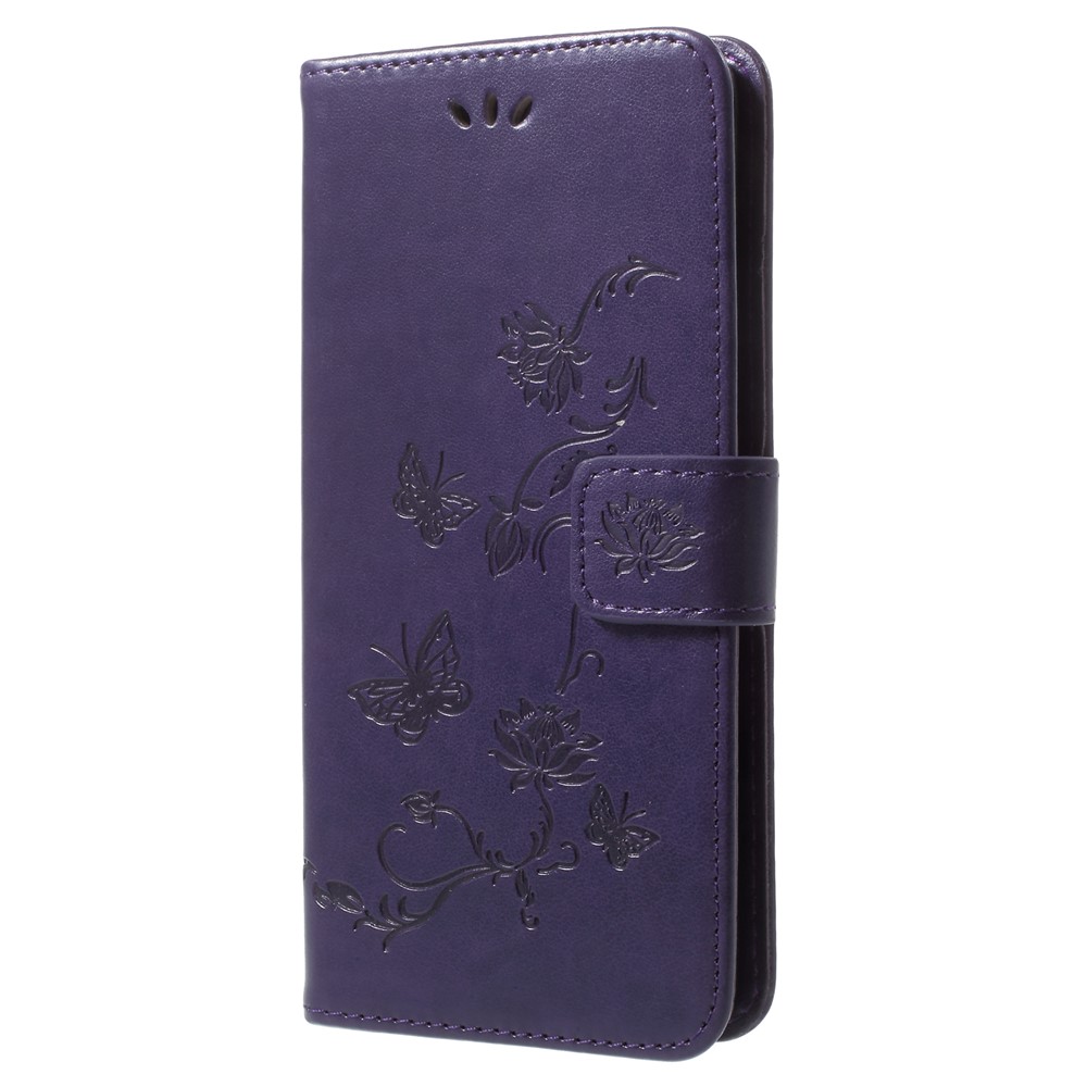 Imprinted Butterfly Flower Wallet Leather Protection Case for Samsung Galaxy S9+ G965 - Dark Purple-2