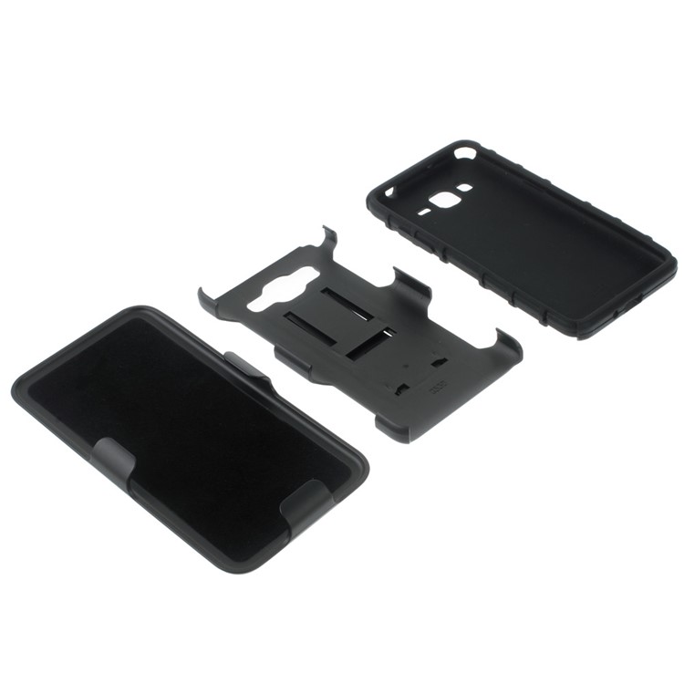 For Samsung Galaxy Grand Prime SM-G530 Belt Clip Kickstand PC Silicone Phone Case - Black-7