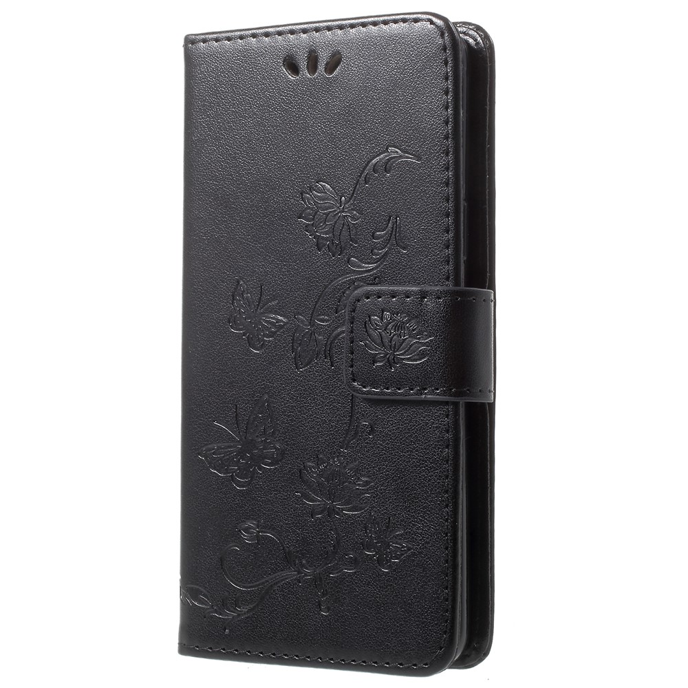 Imprint Butterfly Flowers Magnetic Wallet Couro Capa Para Samsung Galaxy S9 G960 - Preto