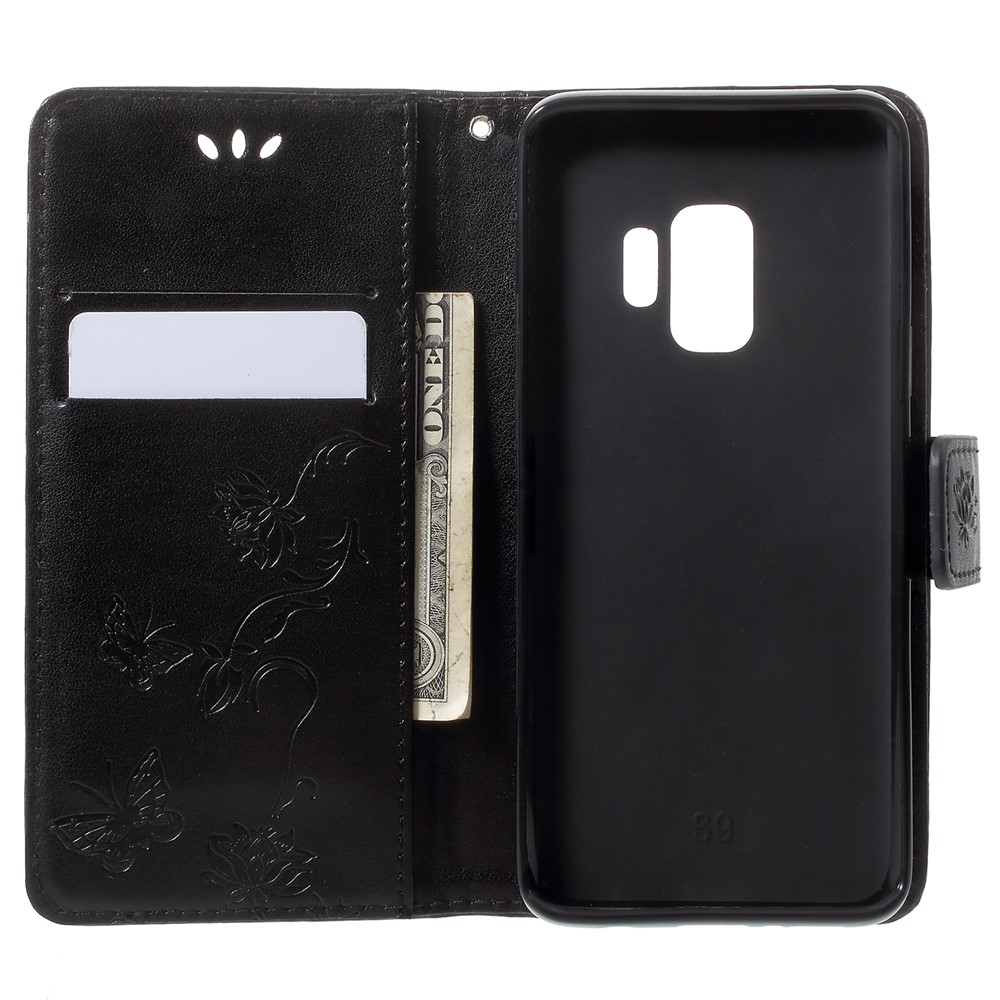 Imprint Butterfly Flowers Magnetic Wallet Leather Stand Cover for Samsung Galaxy S9 G960 - Black-6