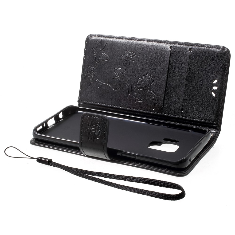 Imprint Butterfly Flowers Magnetic Wallet Leather Stand Cover for Samsung Galaxy S9 G960 - Black-7