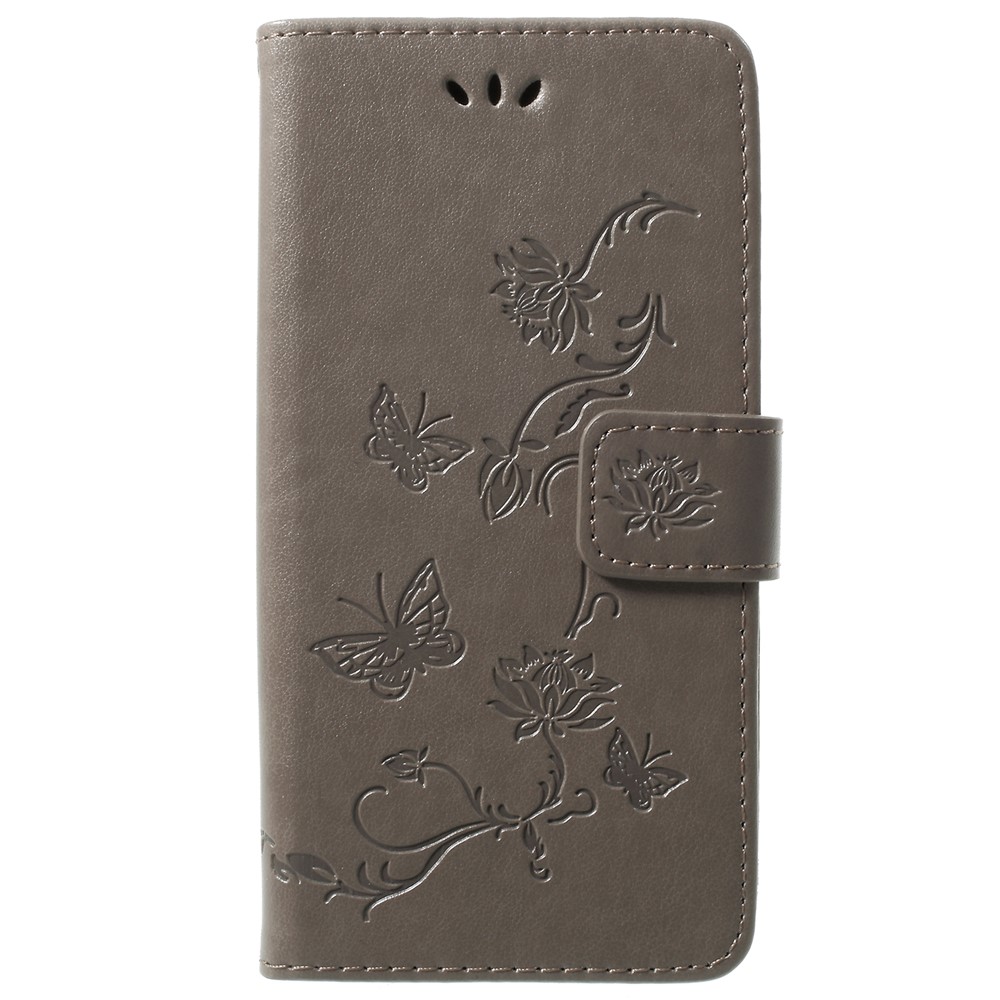 Imprint Butterfly Flowers Magnetic Wallet Leather Stand Case for Samsung Galaxy S9 G960 - Grey-1