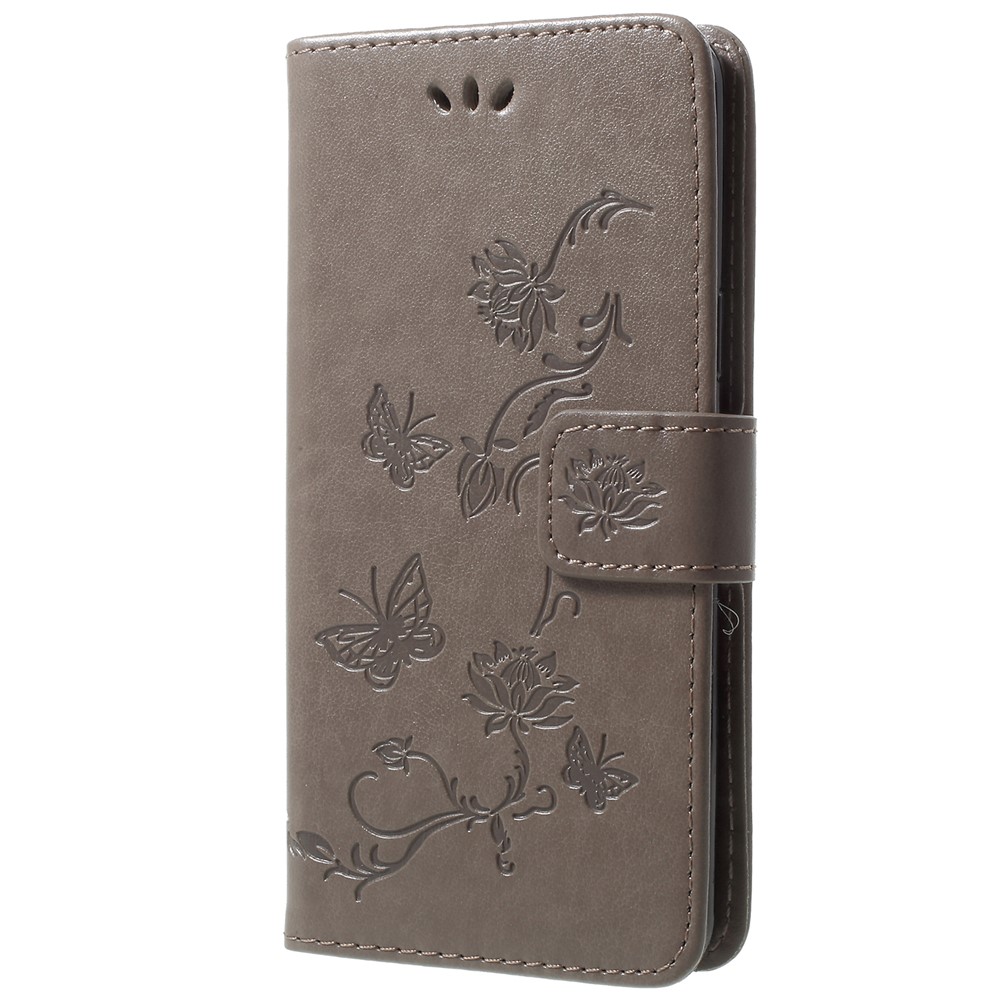 Imprint Butterfly Flowers Magnetic Wallet Leather Stand Case for Samsung Galaxy S9 G960 - Grey-2