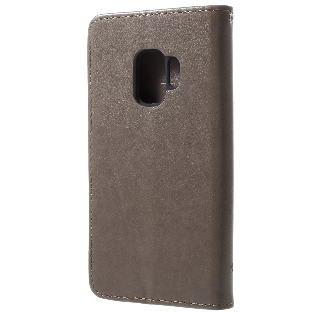 Imprint Butterfly Flowers Magnetic Wallet Leather Stand Case for Samsung Galaxy S9 G960 - Grey-3