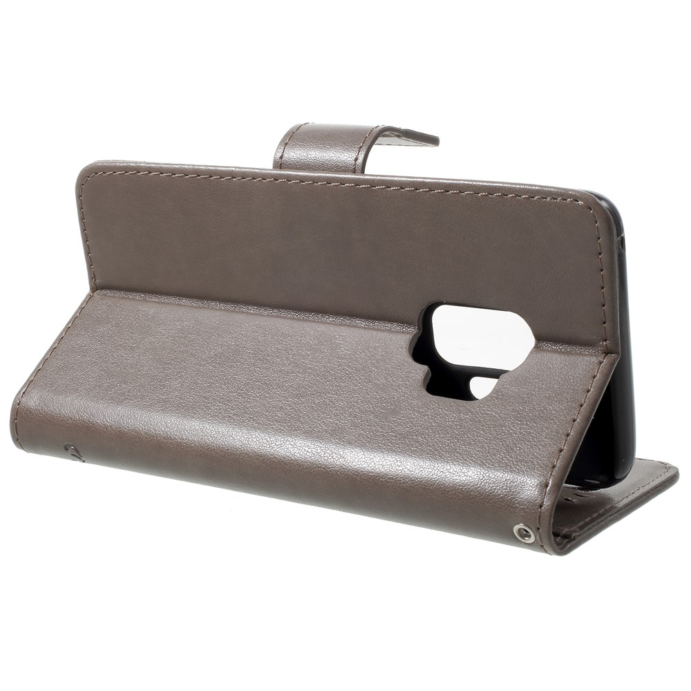 Imprint Butterfly Flowers Magnetic Wallet Leather Stand Case for Samsung Galaxy S9 G960 - Grey-4