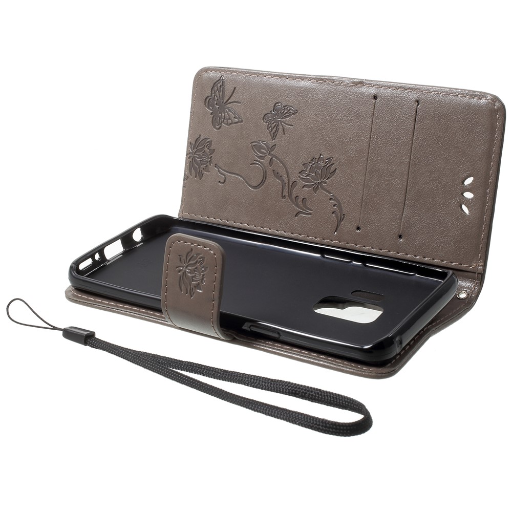Imprint Butterfly Flowers Magnetic Wallet Leather Stand Case for Samsung Galaxy S9 G960 - Grey-5