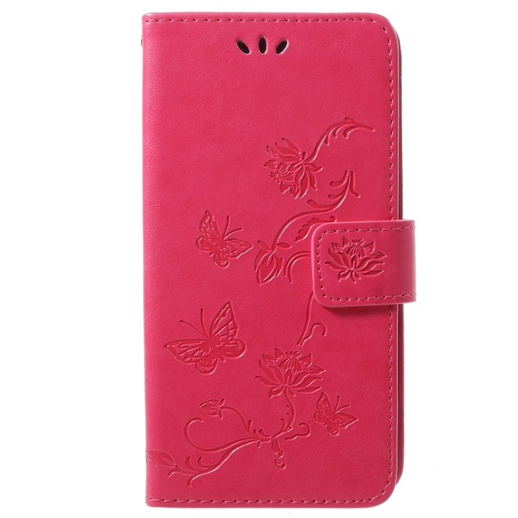 Imprint Butterfly Flowers Magnetic Wallet Leather Stand Shell for Samsung Galaxy S9 G960 - Rose-1