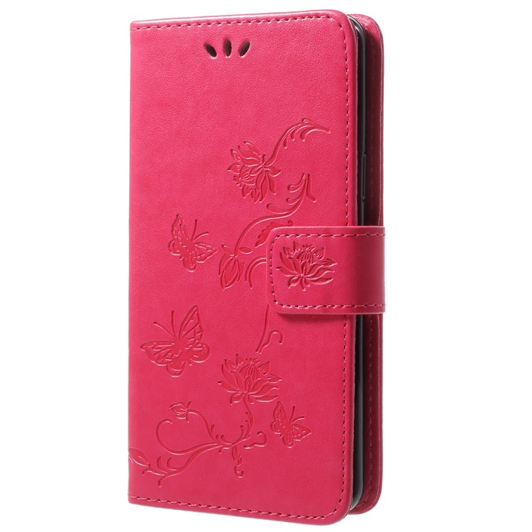 Imprint Butterfly Flowers Magnetic Wallet Leather Stand Shell for Samsung Galaxy S9 G960 - Rose-2