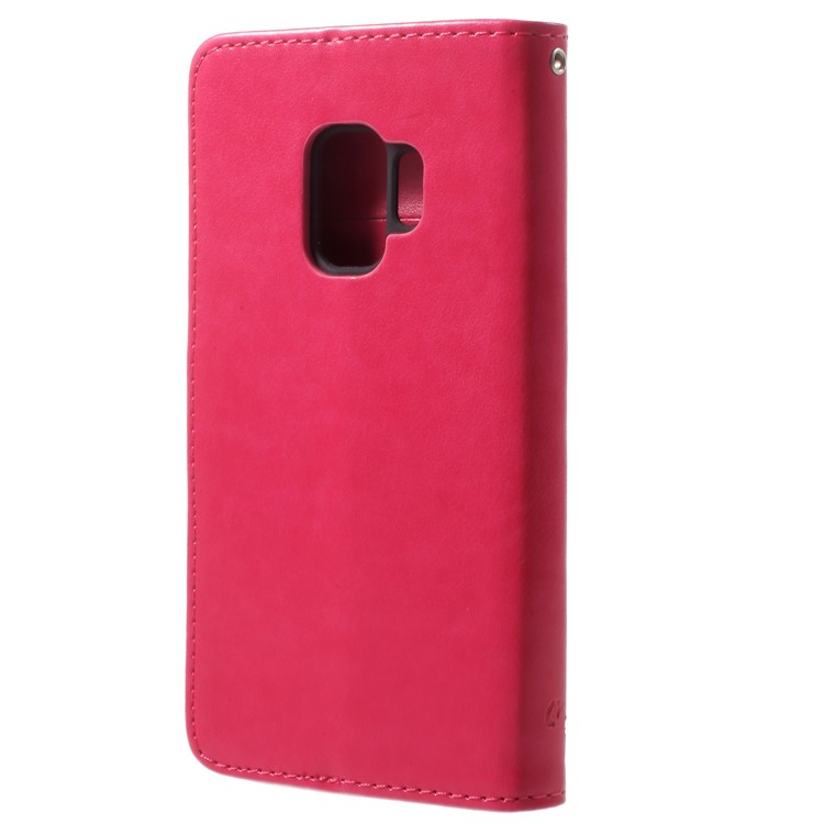 Imprint Butterfly Flowers Magnetic Wallet Leather Stand Shell for Samsung Galaxy S9 G960 - Rose-3