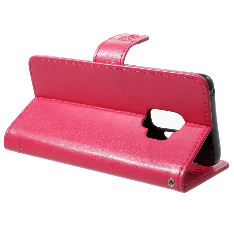 Imprint Butterfly Flowers Magnetic Wallet Leather Stand Shell for Samsung Galaxy S9 G960 - Rose-4