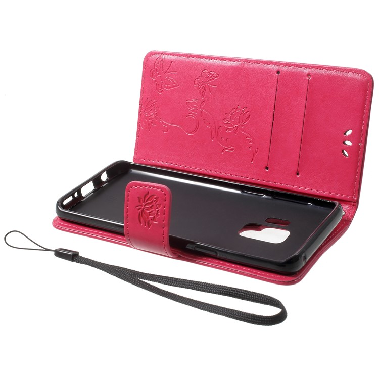 Imprint Butterfly Flowers Magnetic Wallet Leather Stand Shell for Samsung Galaxy S9 G960 - Rose-5