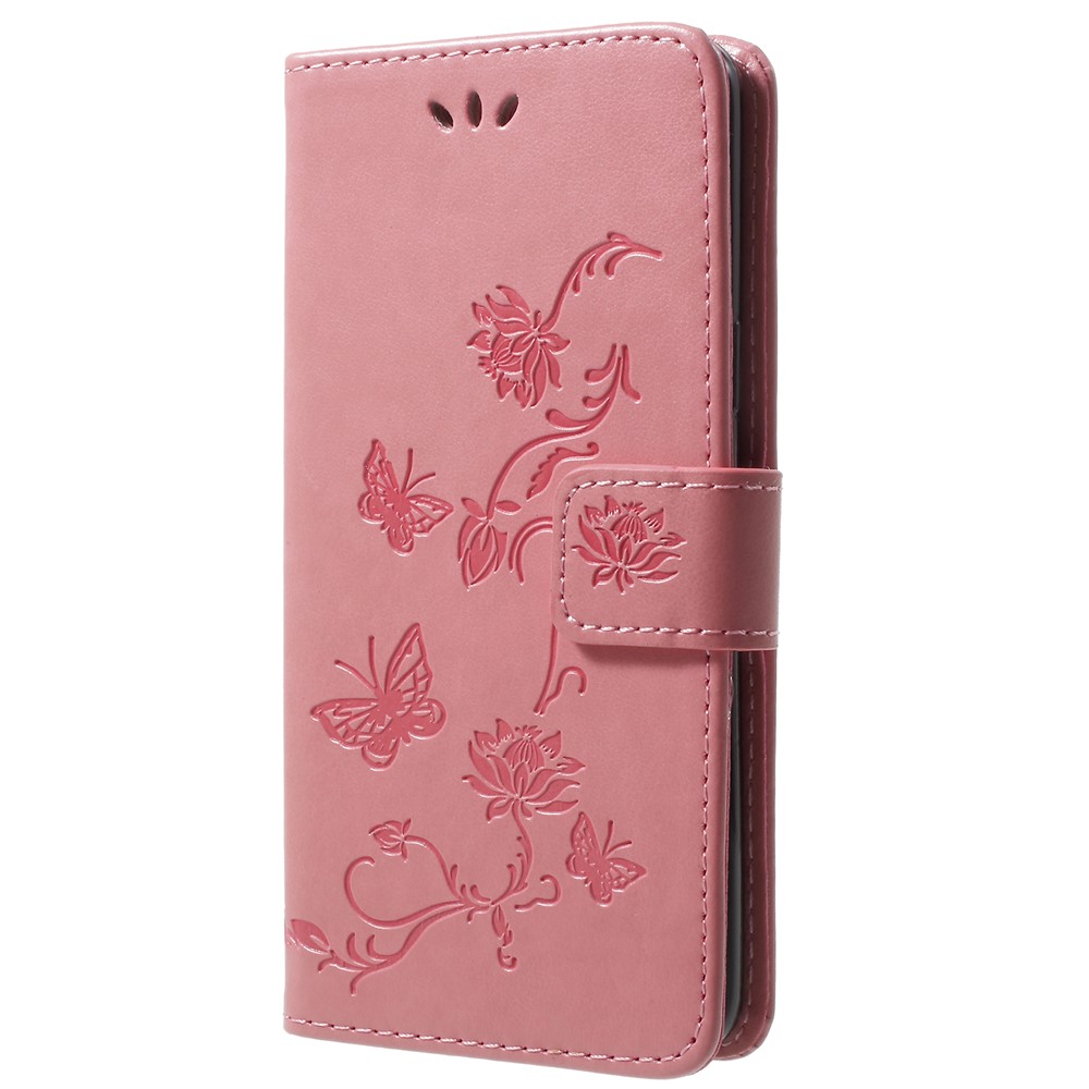 Imprint Butterfly Flowers Magnetic Wallet Leather Stand Casing for Samsung Galaxy S9 - Pink-2
